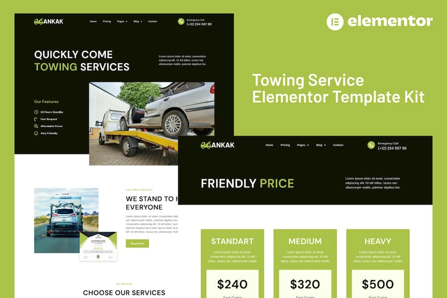 Ankak - Template Kit Elementor Pro para servicios de remolque