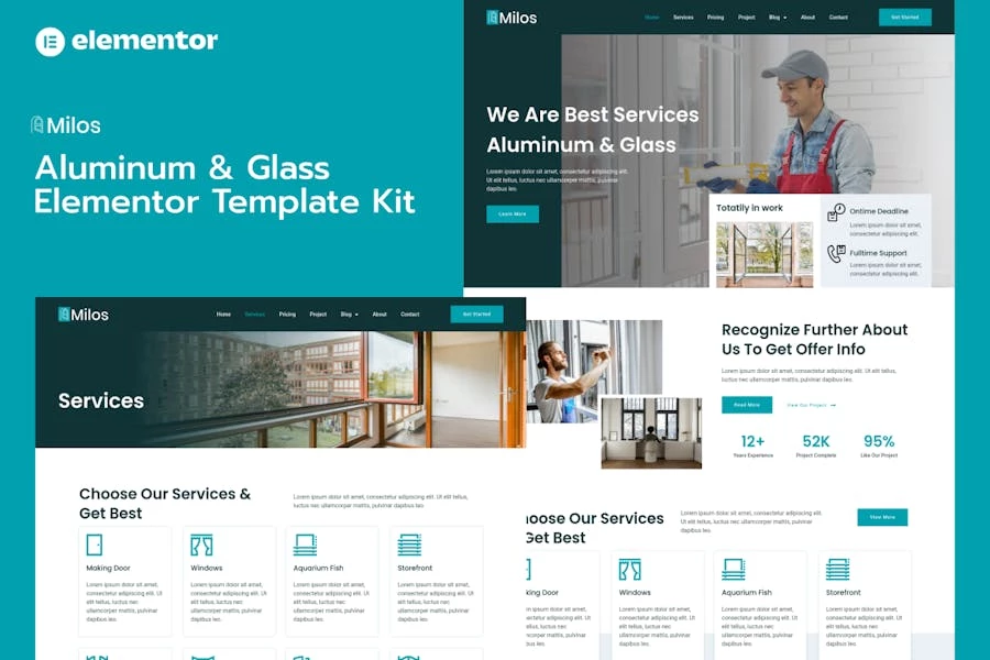 Milos - Template Kit Elementor Pro de aluminio y vidrio