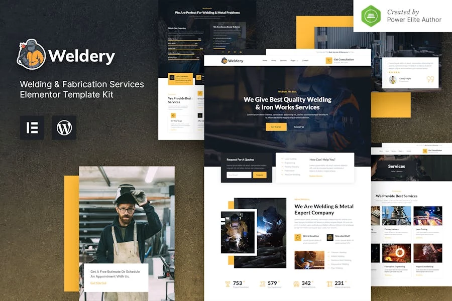 Soldadura: kit de plantillas Elementor para servicios de soldadura y fabricación