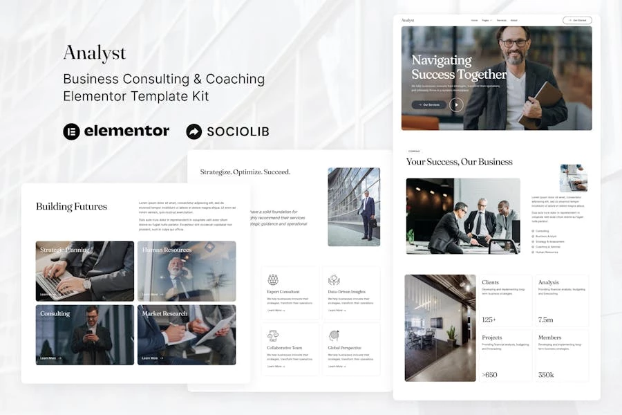 Analista - Kit de plantillas Elementor para consultoría empresarial y coaching