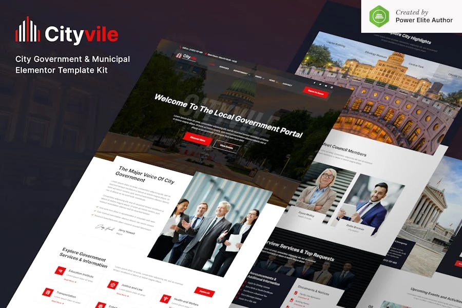 Cityvile — Kit de plantillas Elementor para el gobierno municipal y la ciudad