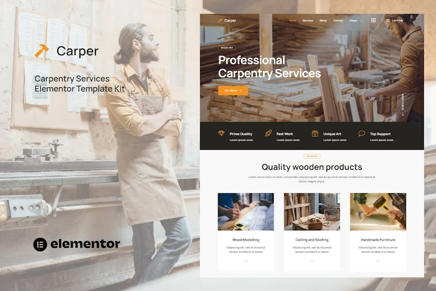 Carper - Template Kit Elementor para carpinteros y artesanos
