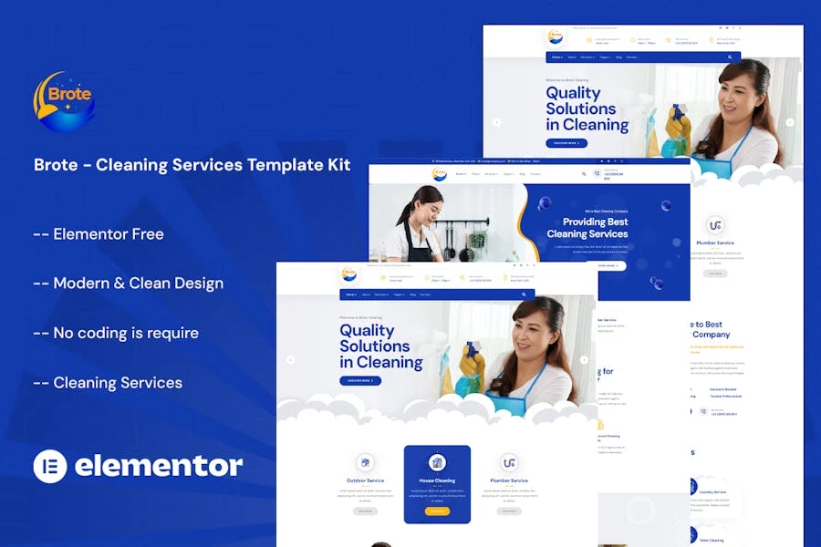Brote - Kit de plantillas Elementor para servicios de limpieza