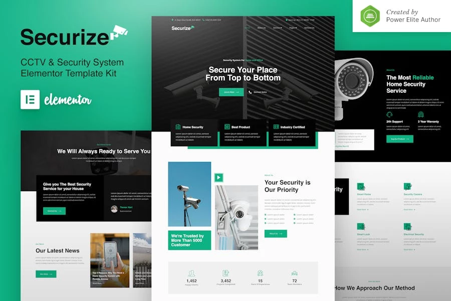 Securize — Kit de plantillas Elementor de CCTV y seguridad