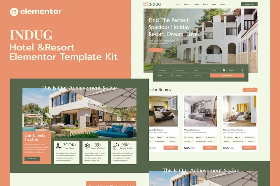 Indug - Template Kit Elementor Pro para hoteles y complejos turísticos