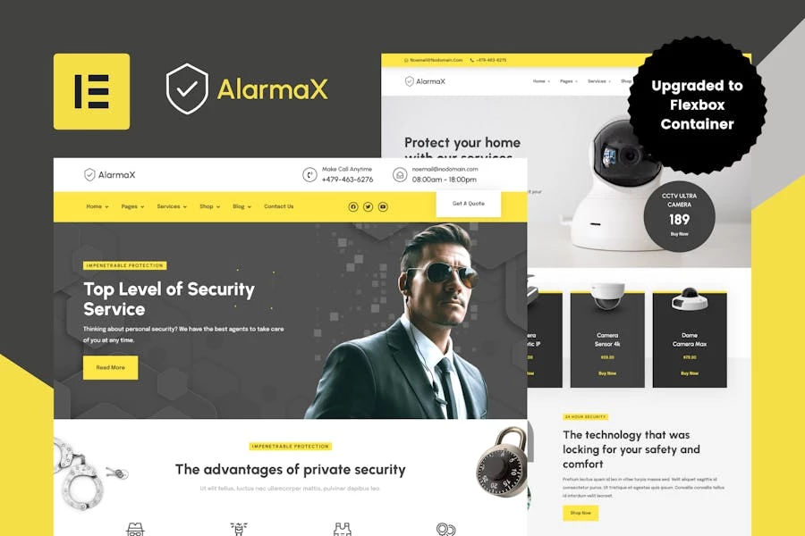 Alarmax - Template Kit Elementor para servicios de seguridad e instalación de alarmas