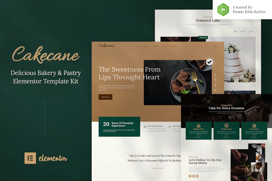 Cakecane — Kit de plantillas Elementor para tartas y pasteles