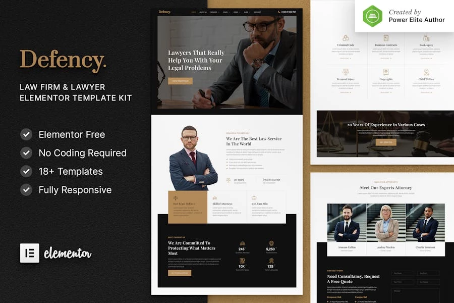 Defency - Template Kit Elementor para bufete de abogados y abogados