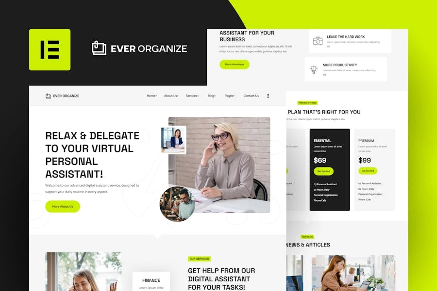 Ever Organize - Template Kit Elementor de asistente personal