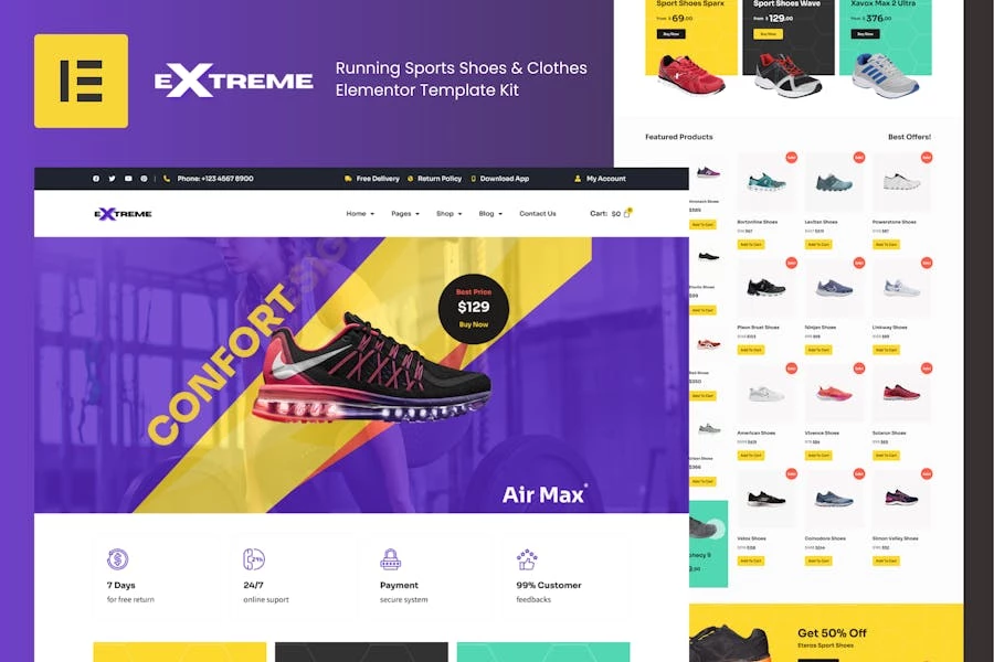 Extreme - Template Kit Elementor para calzado y ropa deportiva para correr