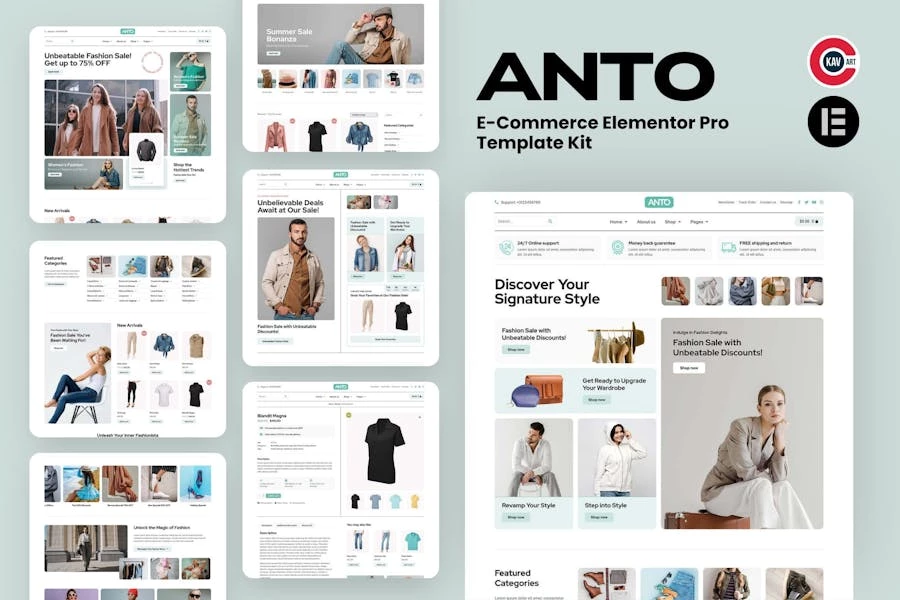 Anto - Kit de plantillas Elementor Pro para comercio electrónico