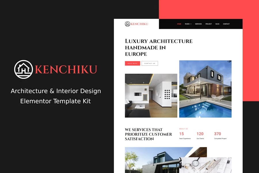 Kenchiku - Kit de plantillas Elementor de arquitectura y diseño de interiores