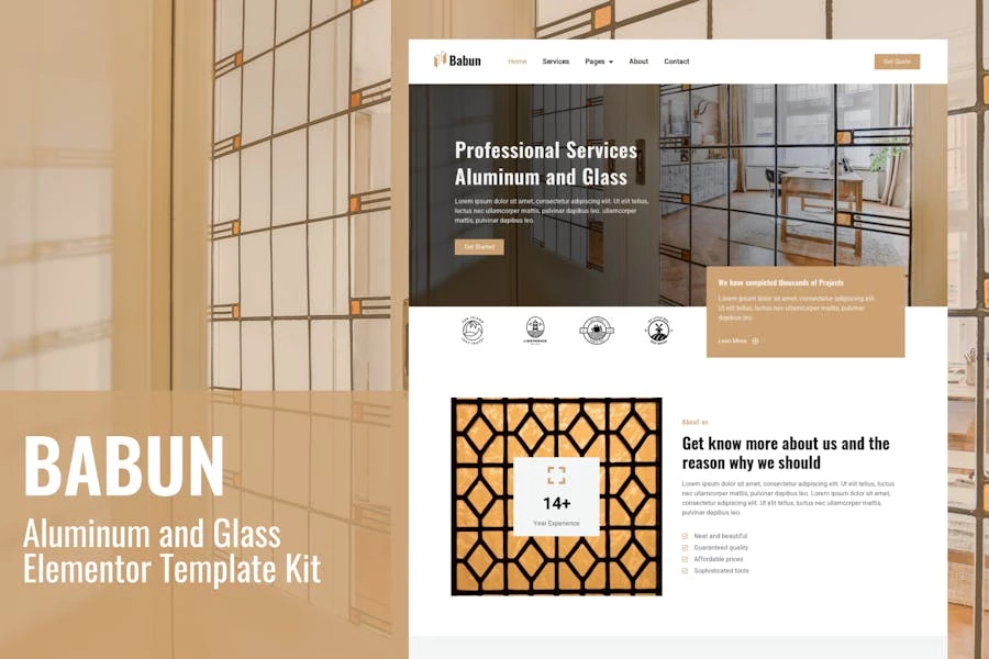 Babun - Kit de plantillas Elementor para servicios de instalación y reparación de aluminio y vidrio