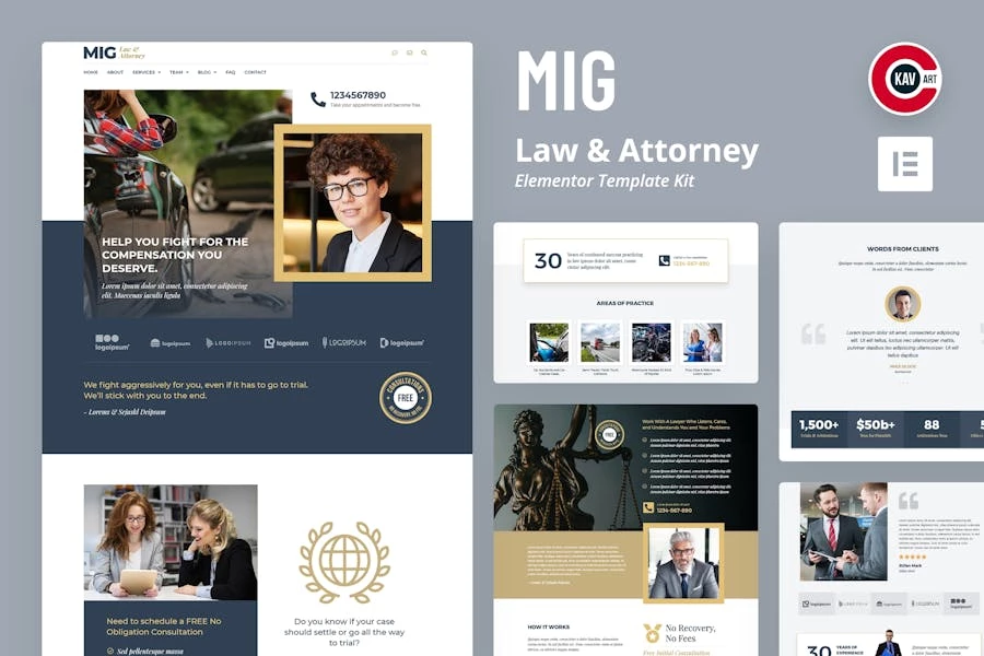 Mig - Template Kit de Elementor de Ley y Abogado