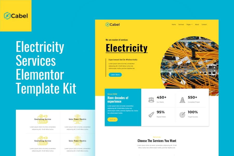 Cabel - Kit de plantillas Elementor para servicios de electricidad