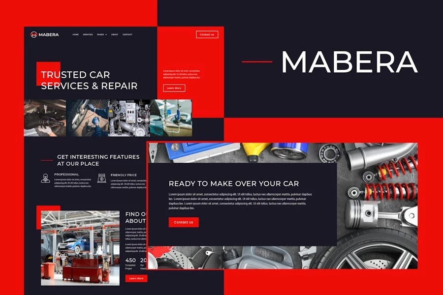 Mabera - Kit de plantillas Elementor para servicio y reparación de automóviles