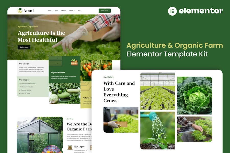 Atani - Kit de plantillas Elementor Pro para agricultura y granjas orgánicas