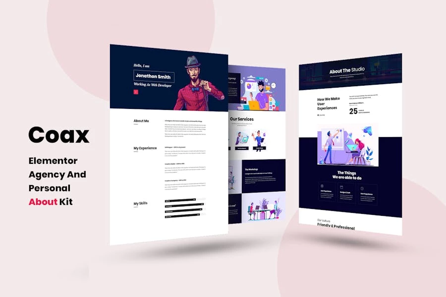Coax - Template Kit de Elementor sobre nosotros de agencia y personal