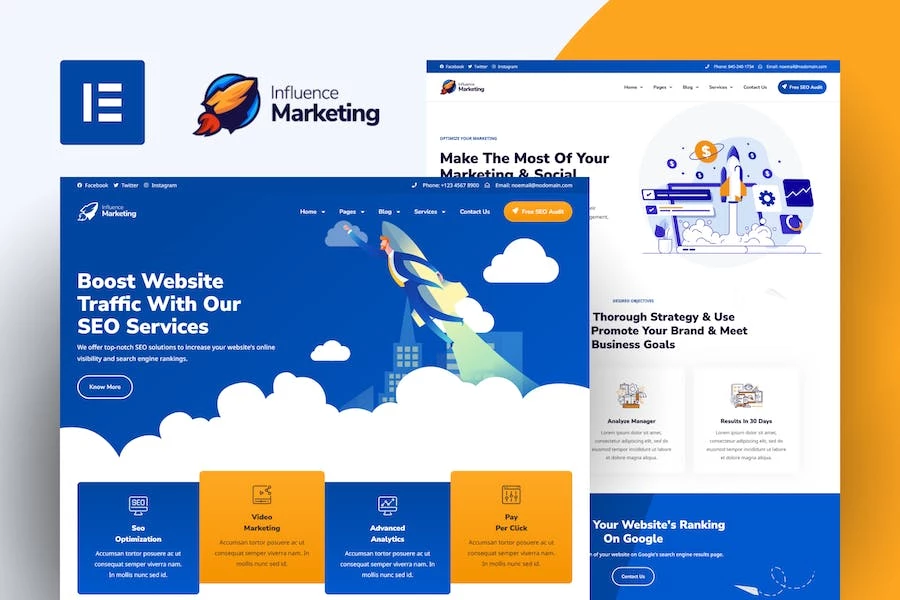 Marketing de influencia - Template Kit de Elementor de SEO y agencia digital