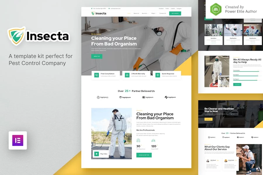 Insecta — Kit de plantillas Elementor para el control de plagas y la desinfección