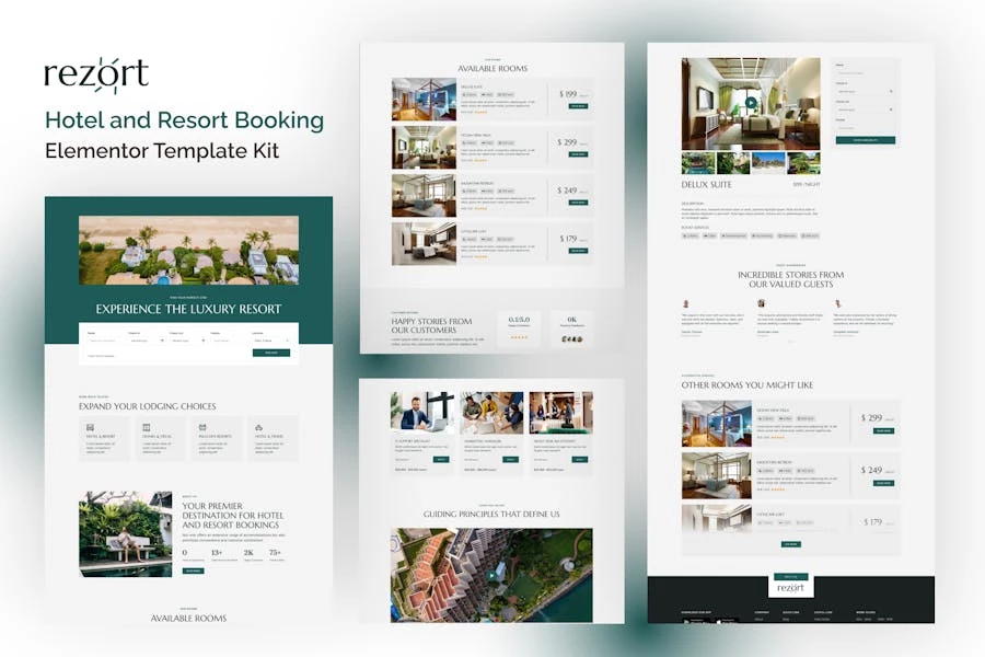 Rezort - Kit de plantillas Elementor para reservas de hoteles y complejos turísticos