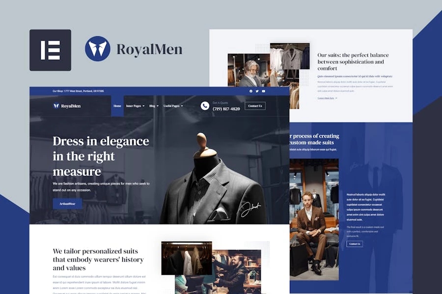 RoyalMen - Kit de plantillas Elementor para trajes a medida