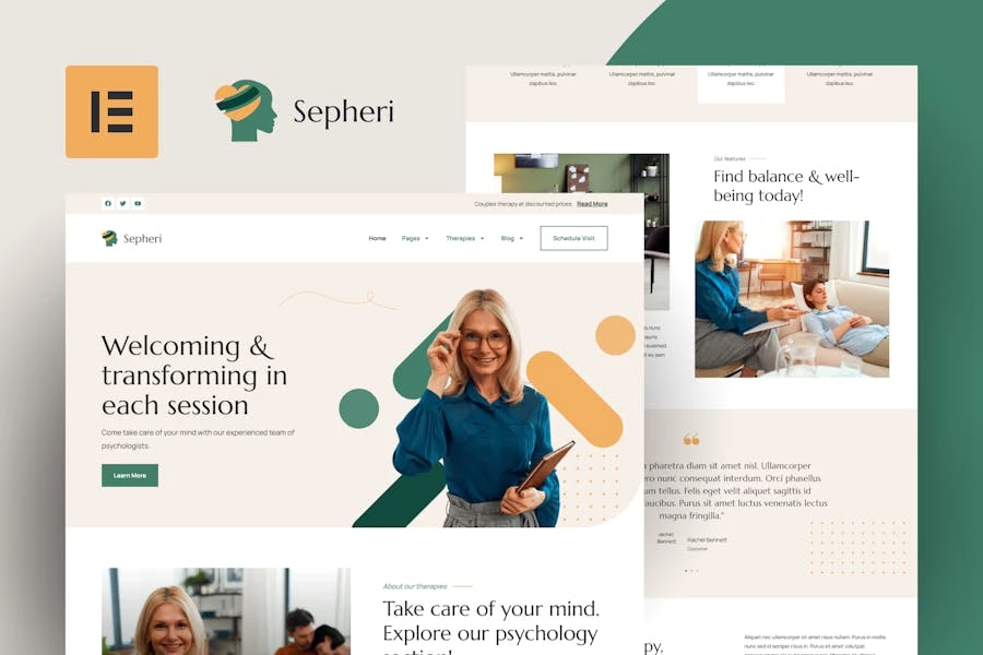 Sepheri - Kit de plantillas Elementor Pro para psicólogos