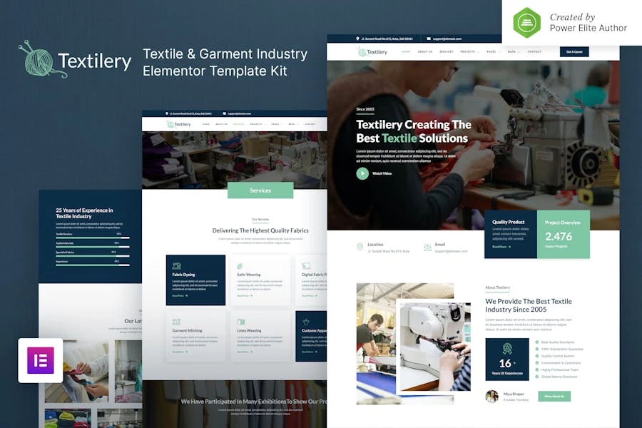 Textilery - Template Kit Elementor para la industria textil y de confección