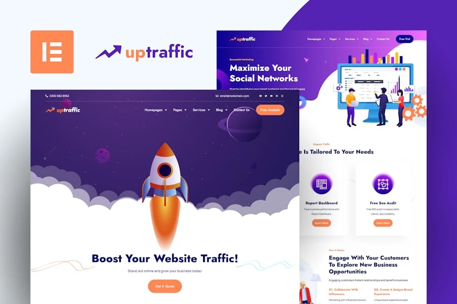 Uptraffic - Template Kit Elementor para Agencia de marketing digital