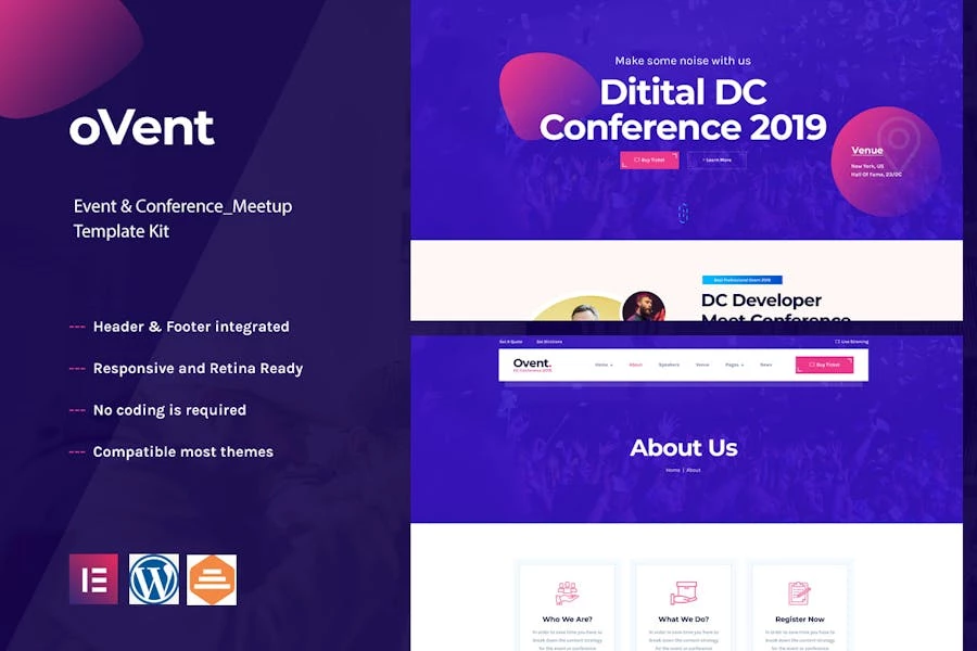 Ovent - Template Kit Elementor para eventos, conferencias y reuniones