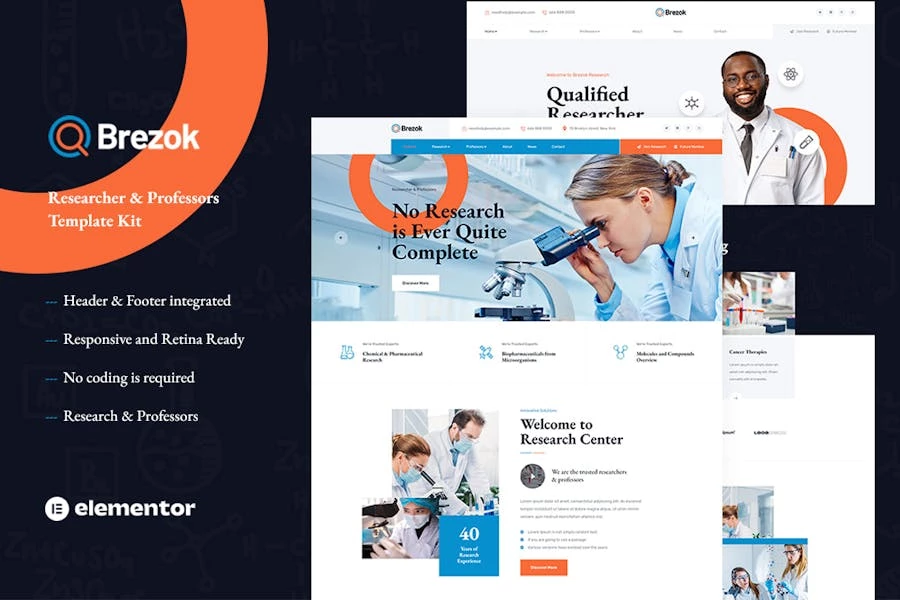 Brezok - Template Kit de investigación académica y STEM Elementor