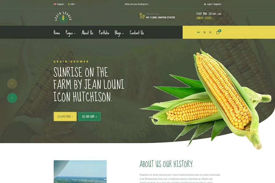 Grain Grower - Template Kit Elementor para granjas y agricultores