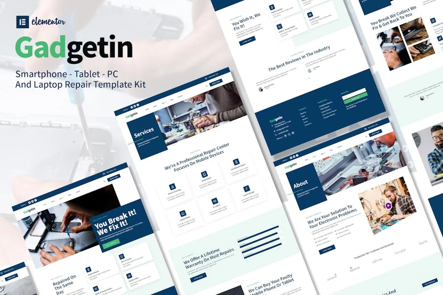 Gadgetin - Template Kit Elementor para reparación de teléfonos inteligentes y computadoras