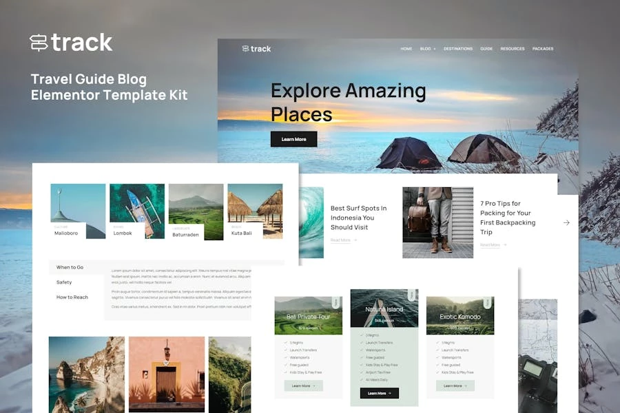 Track - Guía de viaje, Template Kit Elementor para