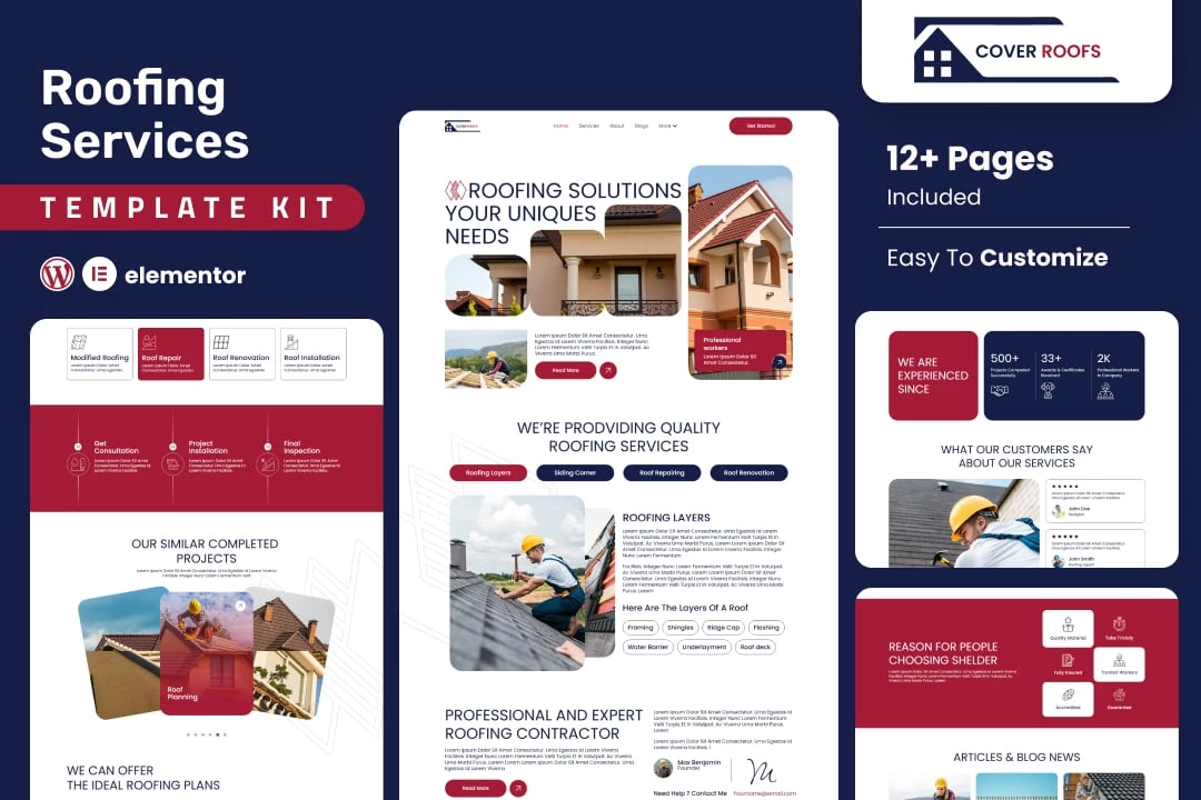 Kit de plantillas Elementor de Coverroofing Services