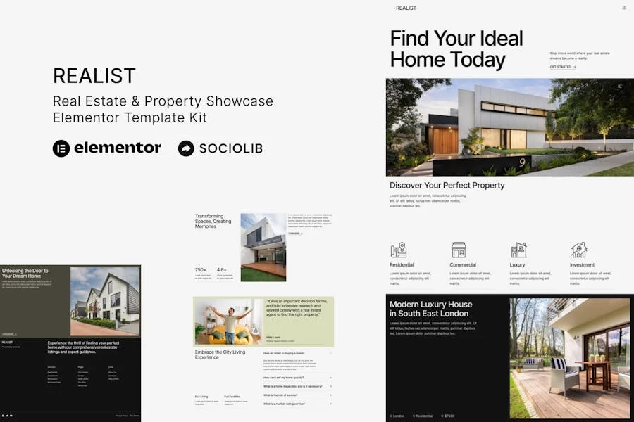 Realist - Kit de plantillas Elementor para escaparate inmobiliario y inmobiliario