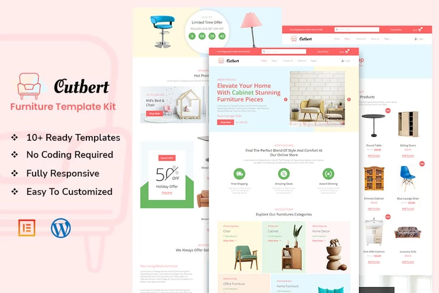 Cutbert - Kit de plantillas Elementor Pro para tienda de muebles