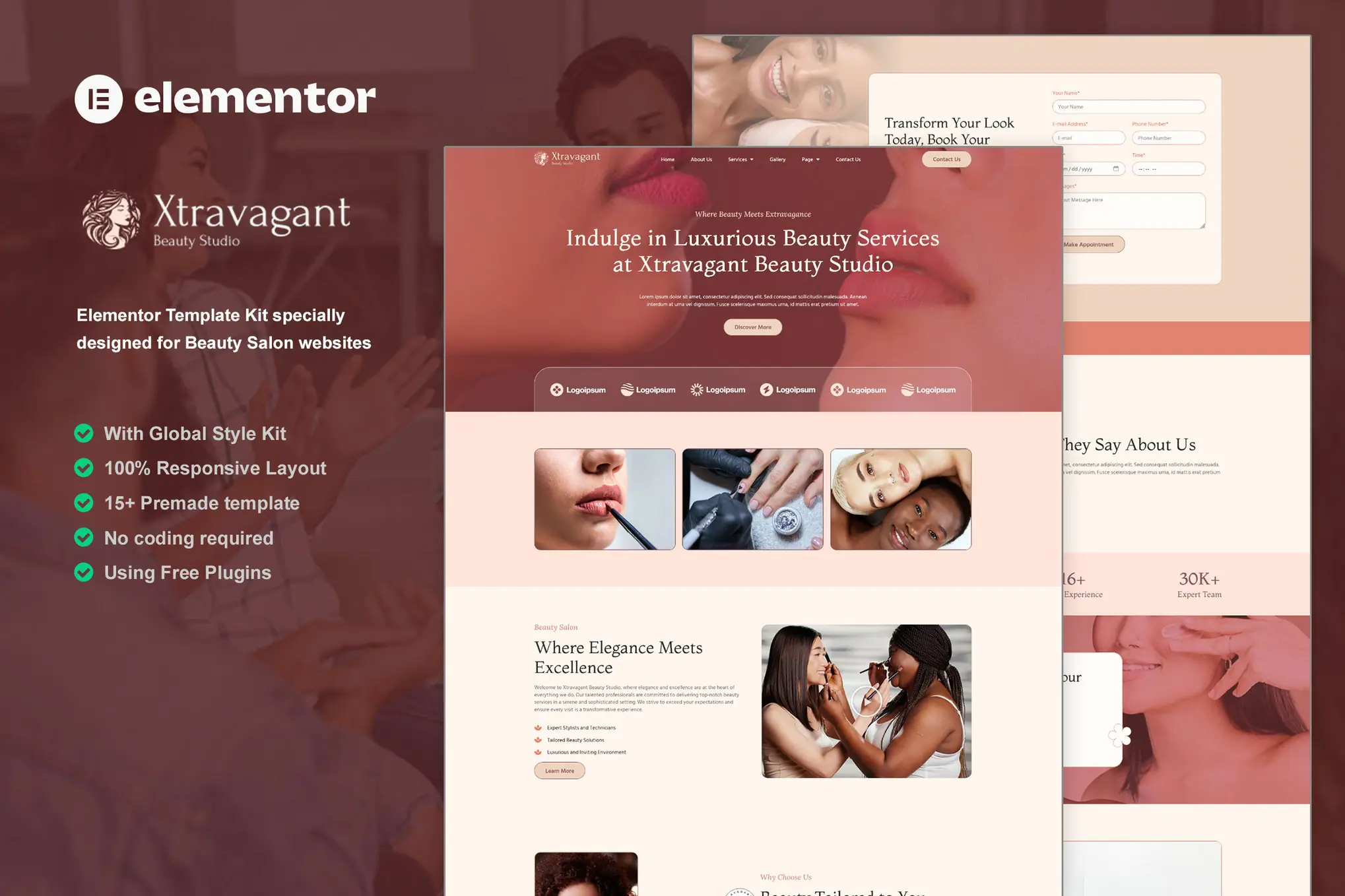 Xtravagant - Kit de plantillas Elementor para salón de belleza