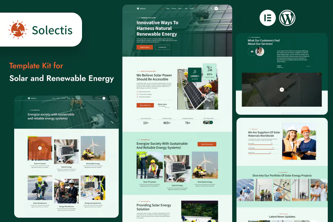 Selectis - Kit de plantillas Elementor para energía solar y renovable