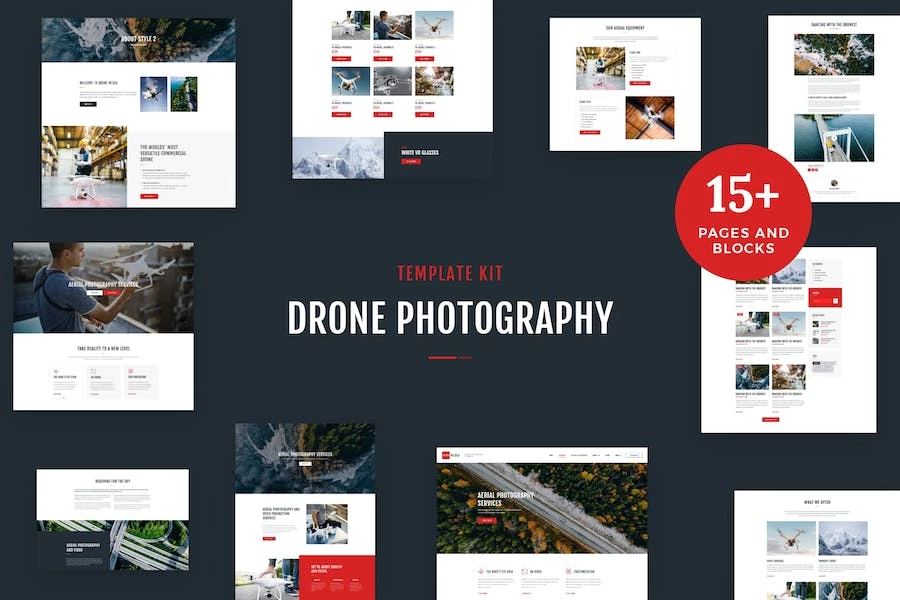 Zumbido Media - Kit de plantillas Elementor para fotografía aérea y videografía
