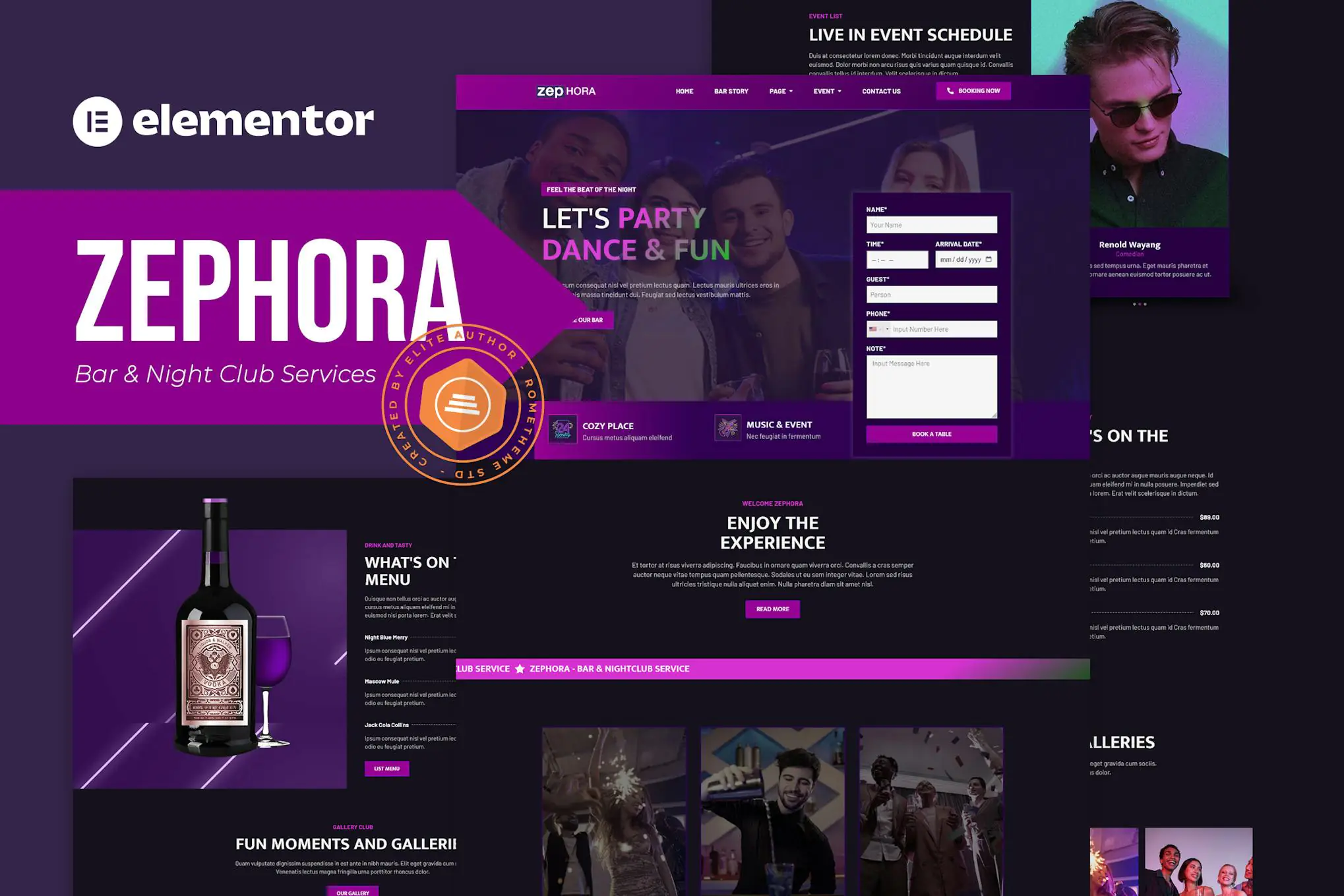 Zephora - Kit de plantillas Elementor para servicios de bares y clubes nocturnos