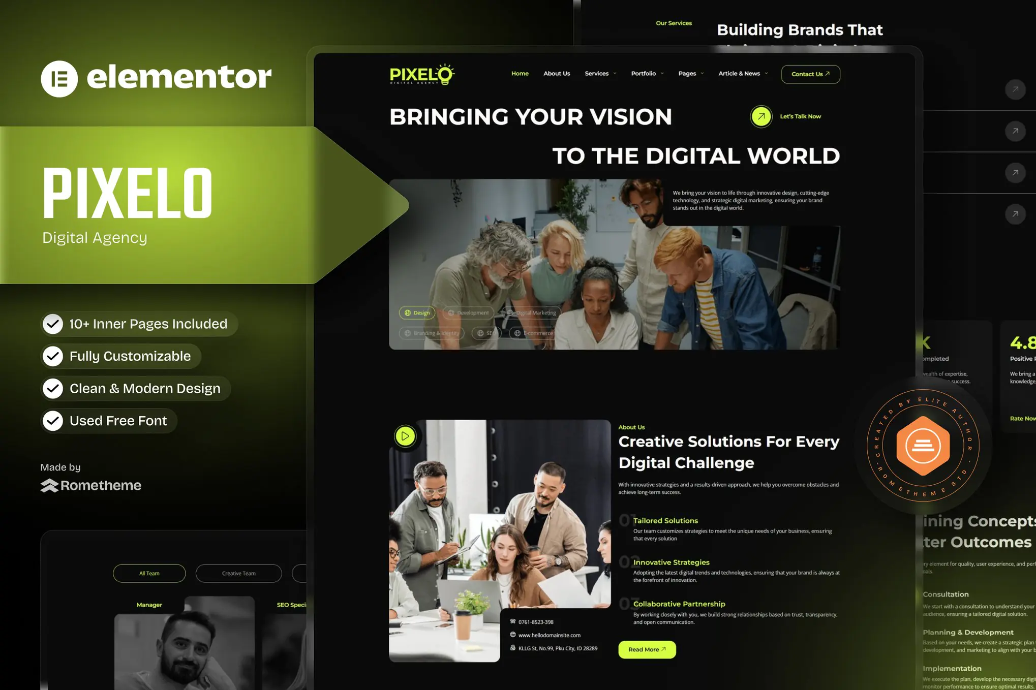 Pixelo - Kit de plantillas Elementor para Agencia Digital