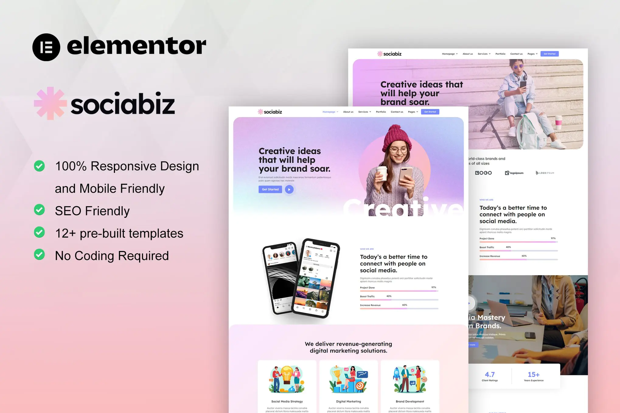 SociaBiz - Kit de plantillas Elementor Pro para agencia de marketing digital