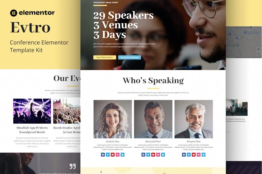 Evtro - Template Kit Elementor para eventos de conferencias