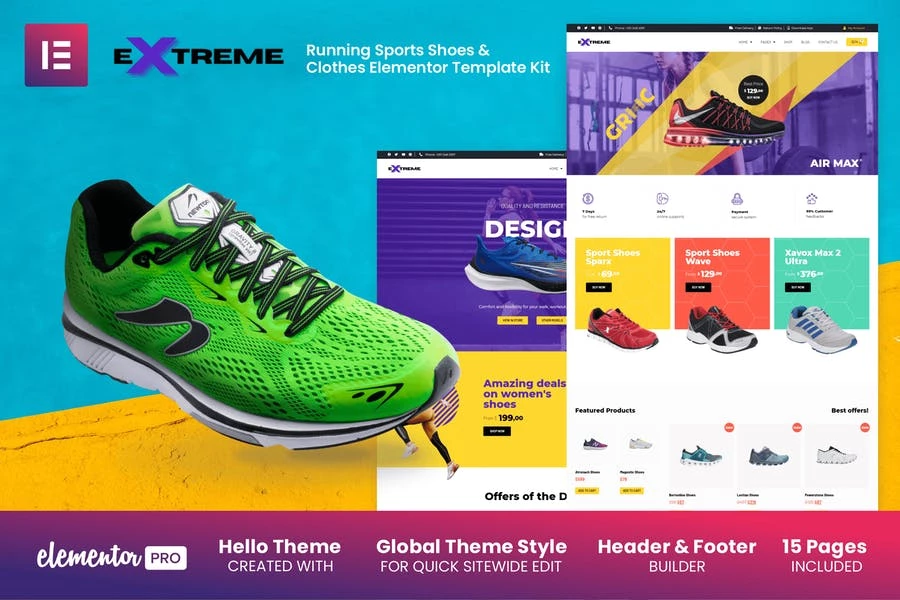 Extreme - Kit de plantillas Elementor Pro para tienda de calzado deportivo