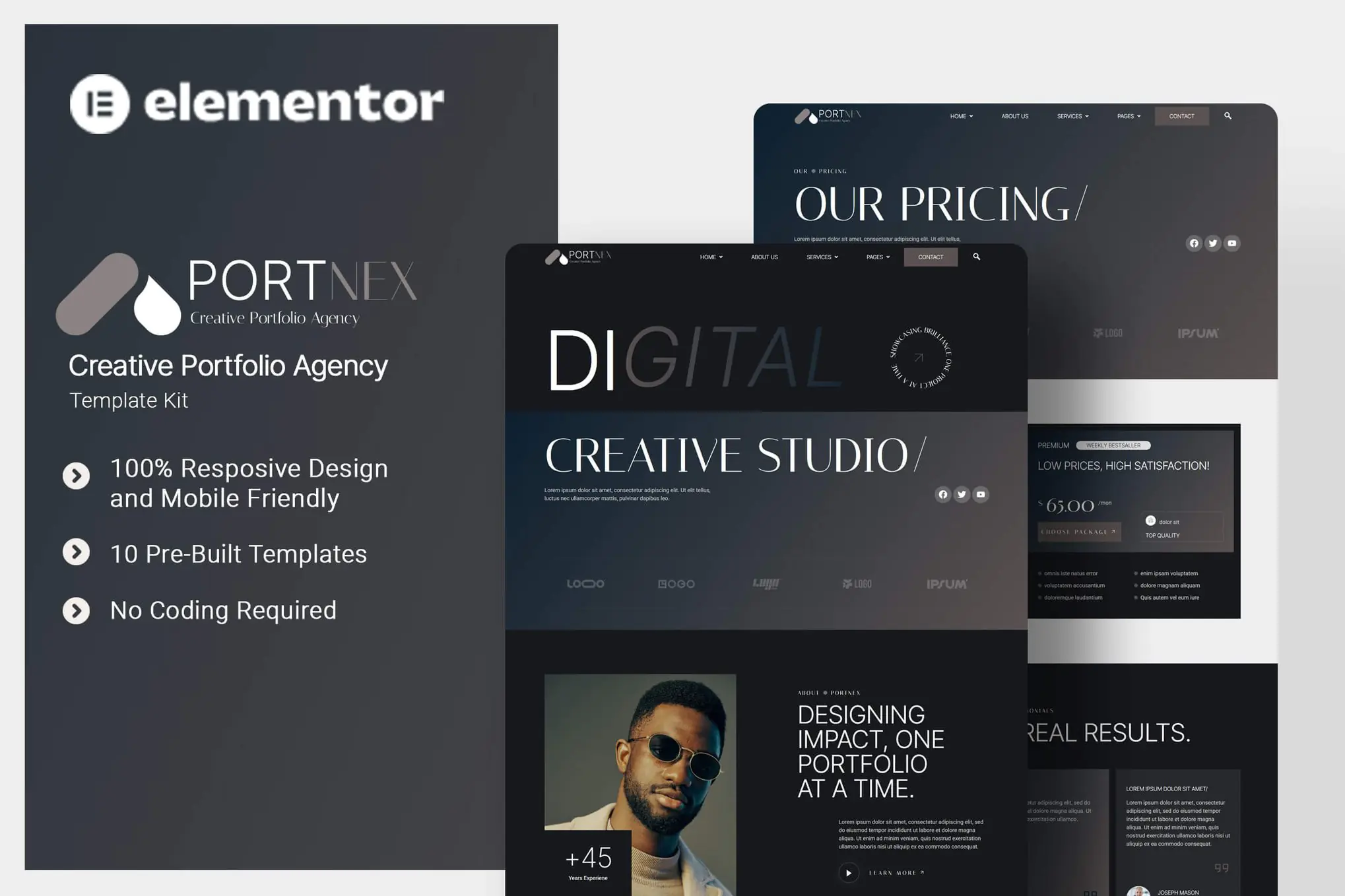 Portnex - Kit de Plantillas Elementor para Agencia de Porfolios Creativos