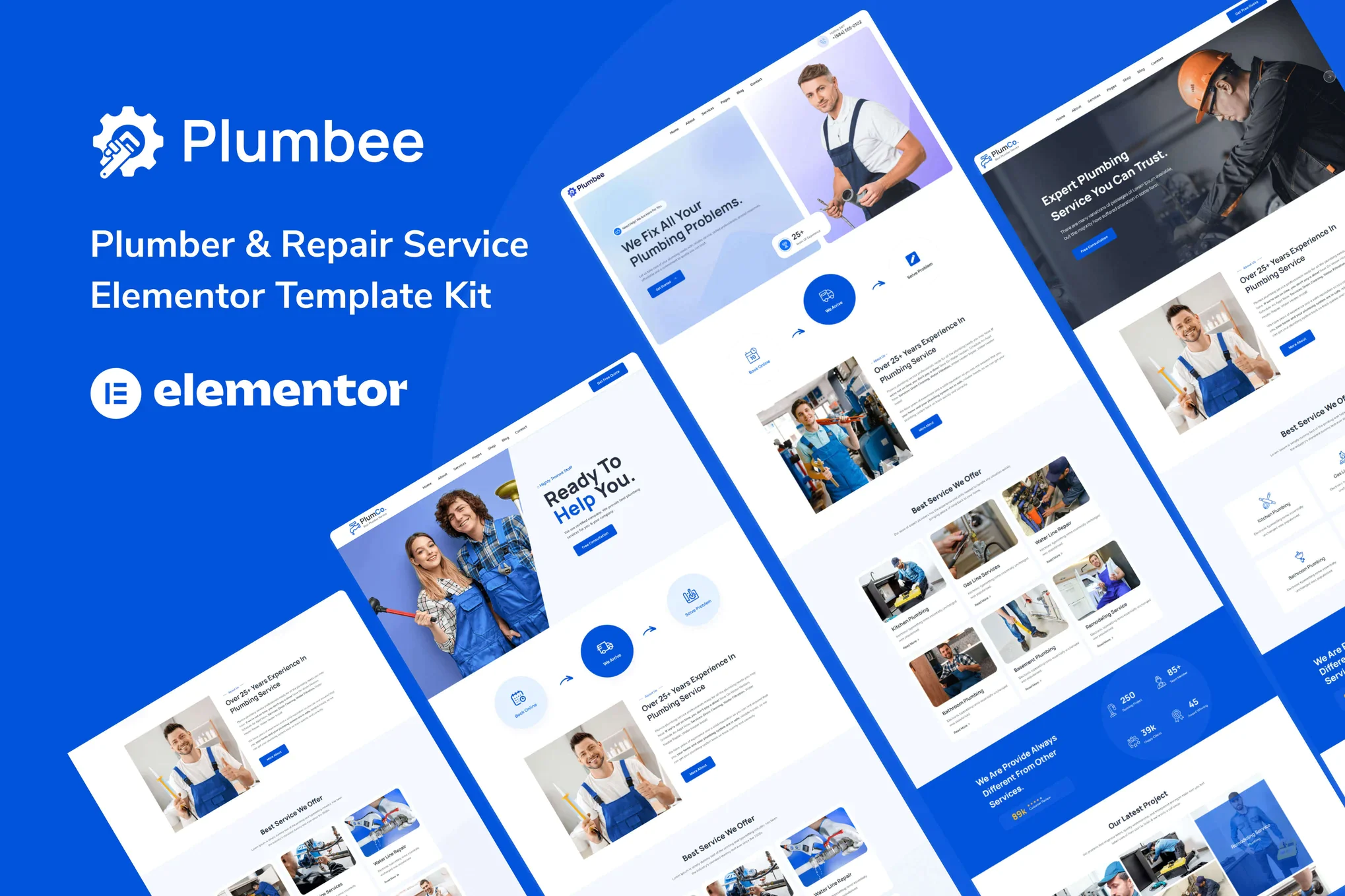 Plumbee — Kit de plantillas Elementor para servicios de plomería y reparación