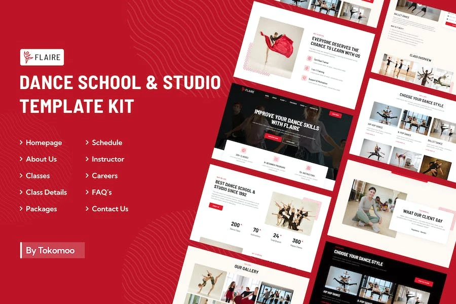 Flaire | Kit de plantillas Elementor para escuela de baile y estudio