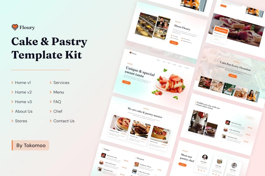 Floury | Kit de plantillas Elementor para tartas y pastelería