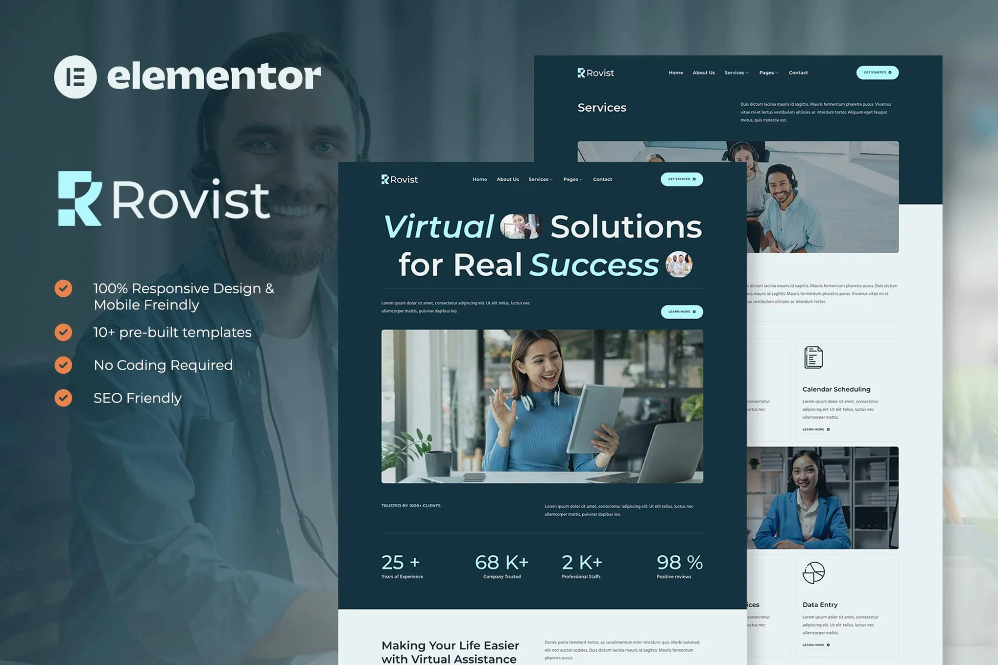 Rovist - Kit de plantillas Elementor del servicio de asistente virtual